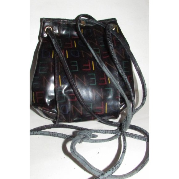 Early Fendi SAS Multi-colored 'FENDI' Logo Print on Black Coated Canvas - Picture 13 of 16